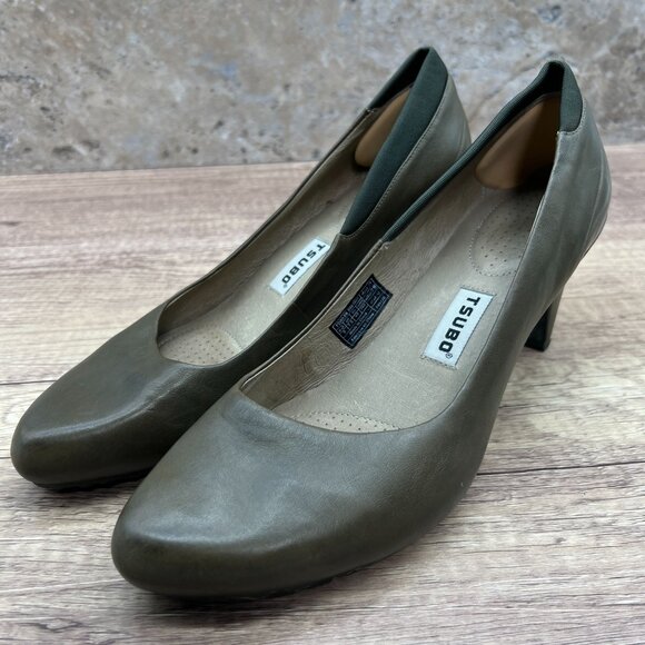 TSUBO Heels Pump Shoes Womens Size 9 Olive Green Leather Casual Dufay Tank - Picture 3 of 9
